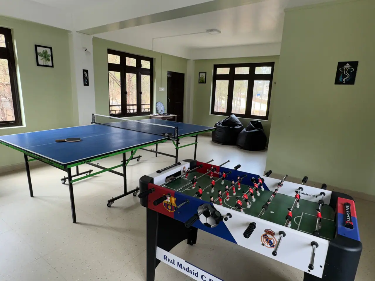 The games room at XTSY Travellers Hostel, New Shillong Township